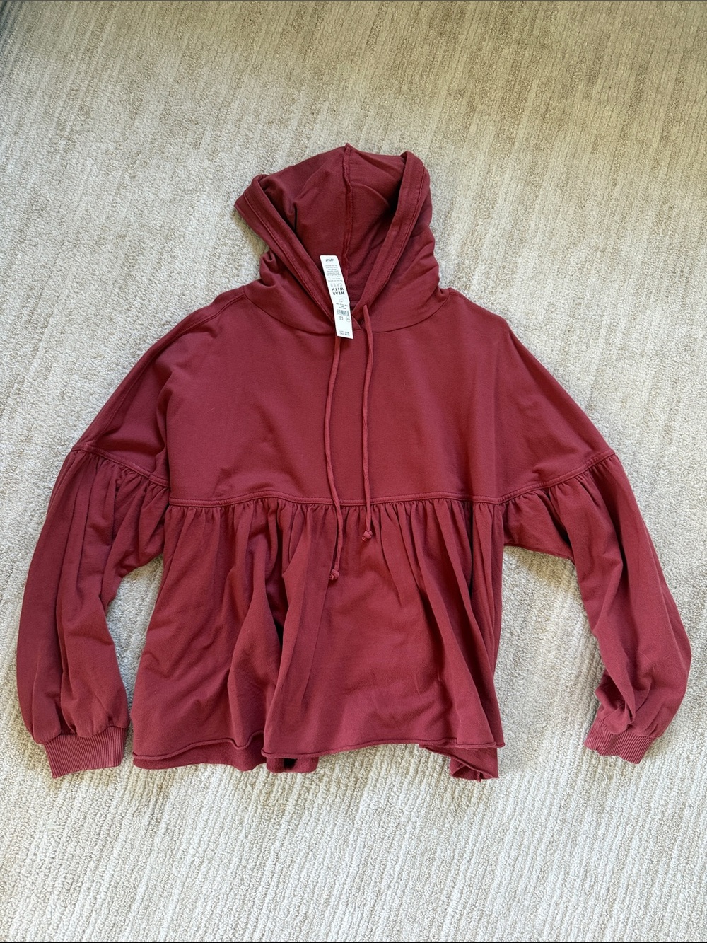 aerie Maroon Hooded Peplum Sweatshirt